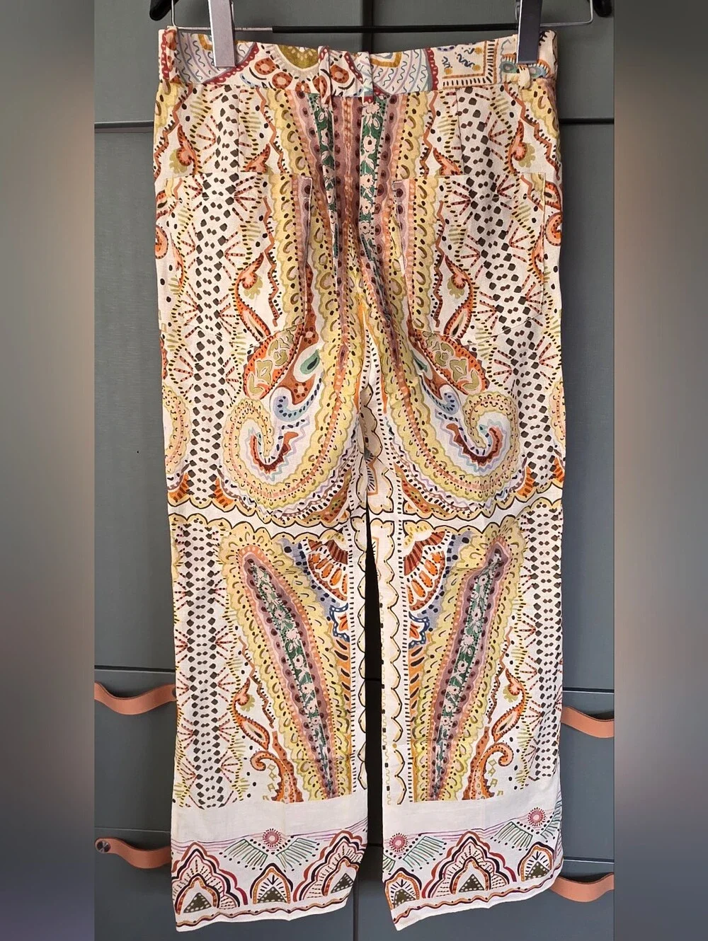 682. Zara Printed Linen Blend Mini Flare Pants Paisley Boho Co-Ord XS